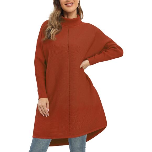 Turtleneck Ribbed Sweater Dress Batwing Sleeves Oversized Medium Lagenlook NWT - Picture 1 of 5